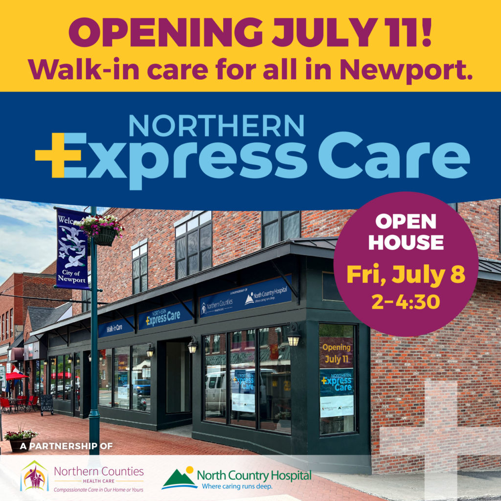 Ad announcing Northern Express Care - Newport opening on July 11