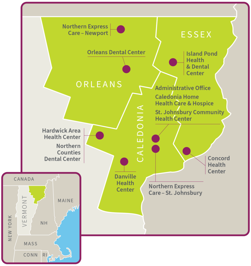 Service Area Map. NCHC in the Northeast Kingdom