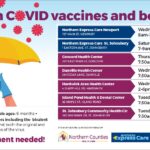 Graphic image with details on the Walk-in COVID vaccines and booster clinics.